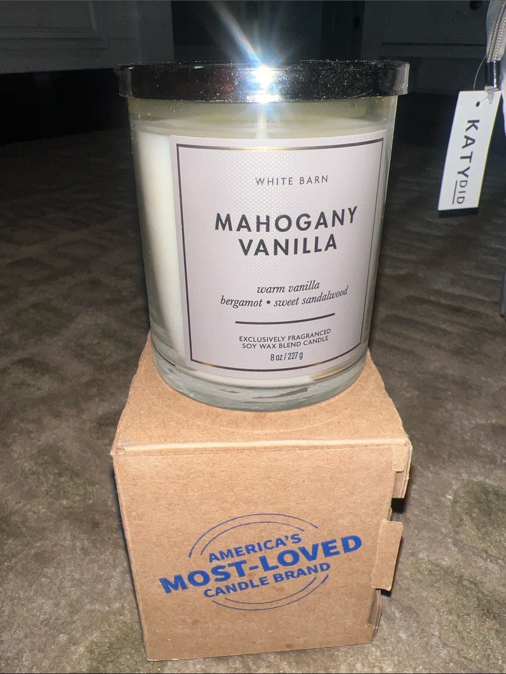 White Barn Mahogany Vanilla Candle - Cream Wax with Silver Lid- new!
